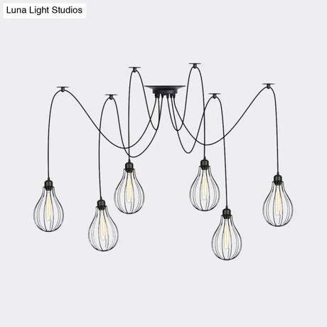 Vintage Iron Pear Cage Hanging Light: 2/3/6-Light Coffee House Swag Pendulum Lamp In Black