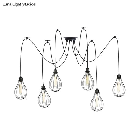 Vintage Iron Pear Cage Hanging Light: 2/3/6-Light Coffee House Swag Pendulum Lamp In Black