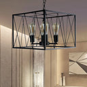 Vintage Iron Pendant Light Fixture With 4 Black Cuboid Wire Frame Heads For Dining Room