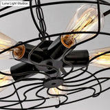 Vintage Iron Pendant Light With 5 Hanging Heads In Black