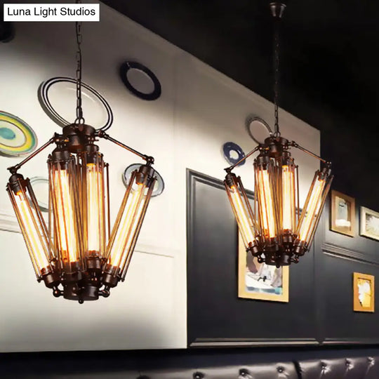 Vintage Metal 8-Head Dining Room Light Fixture With Adjustable Chain In Black - Wire Tubed Iron