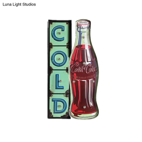 Vintage Iron Red Led Wall Lamp With Soda Bottle Signboard For Shop