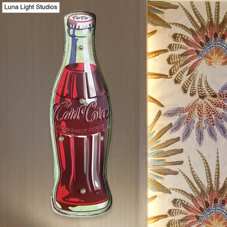 Vintage Iron Red Led Wall Lamp With Soda Bottle Signboard For Shop