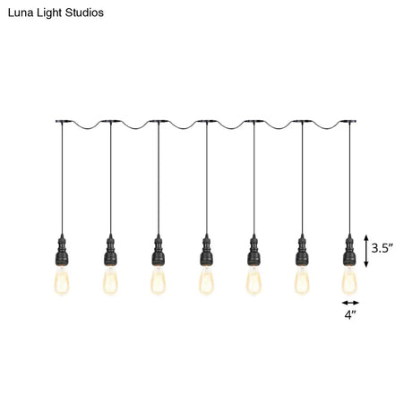 Vintage Iron Restaurant Pendant Lamp - Exposed Bulb Black Finish 5/7 Lights Tandem Multi-Hanging