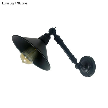 Vintage Iron Swing Arm Wall Lamp: Black Flared Reading Light For Bedroom With 1 Bulb - Mount