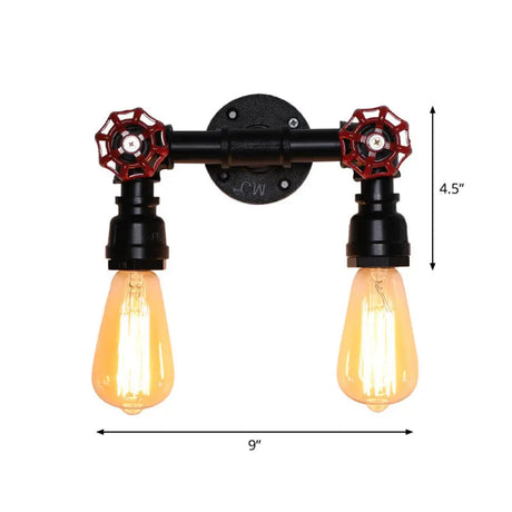 Vintage Iron Wall Mounted Lamp With Exposed Bulb And Valve Decor Black / C
