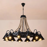 Vintage Iron Wheel Chandelier Pendant Light With Hemp Rope In Black For Restaurants / 44’ A