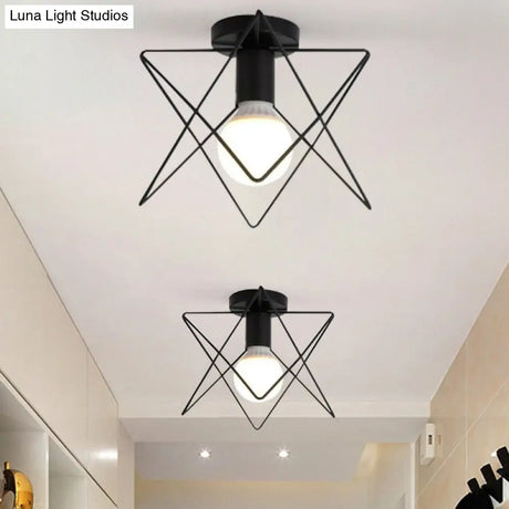 Vintage Iron Wire Geometric Flush Mount Single-Bulb Ceiling Fixture For Aisle Lighting
