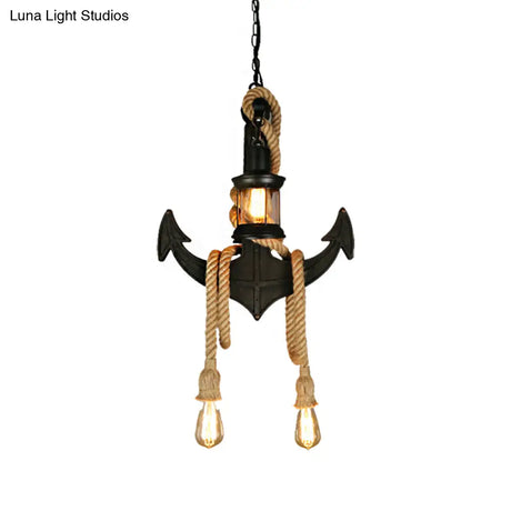 Vintage Kerosene Clear Glass Pendant Light: 4-Light Chandelier In Black With Adjustable Rope