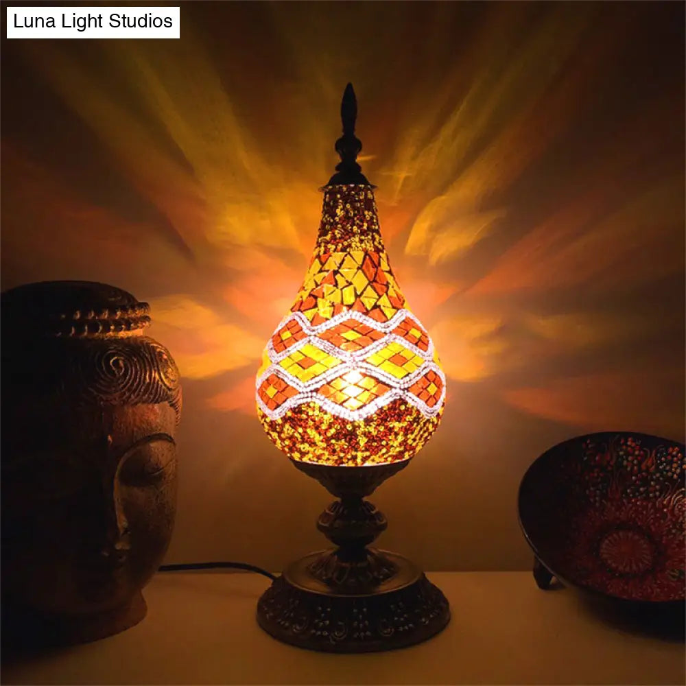 Vintage Led Glass Teardrop Table Lamp - Hand-Crafted White/Red/Yellow Bedroom Nightstand Decor
