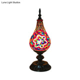 Vintage Led Glass Teardrop Table Lamp - Hand-Crafted White/Red/Yellow Bedroom Nightstand Decor