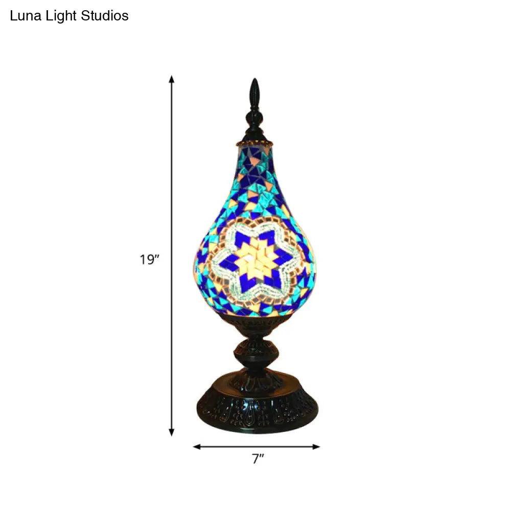 Vintage Led Glass Teardrop Table Lamp - Hand-Crafted White/Red/Yellow Bedroom Nightstand Decor