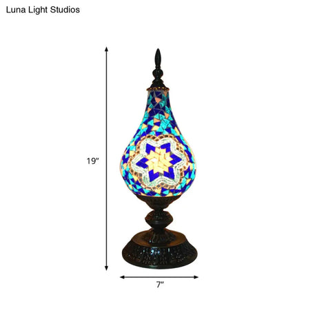 Vintage Led Glass Teardrop Table Lamp - Hand-Crafted White/Red/Yellow Bedroom Nightstand Decor