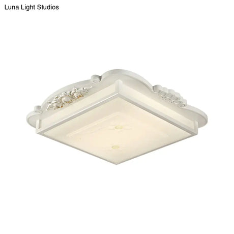 Vintage Led Square Flush Mount Light With Opaline White Glass - Perfect For Living Room