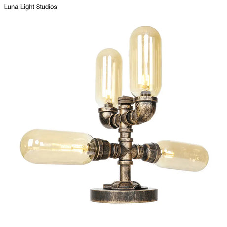 Vintage Led Table Lamp With 4 Bulbs - Amber/Clear Glass Nightstand Lighting For Bedroom