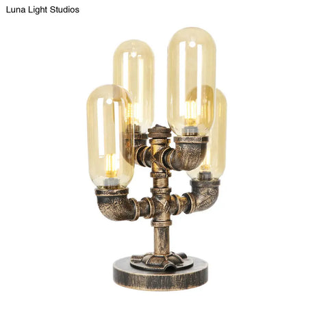 Vintage Led Table Lamp With 4 Bulbs - Amber/Clear Glass Nightstand Lighting For Bedroom