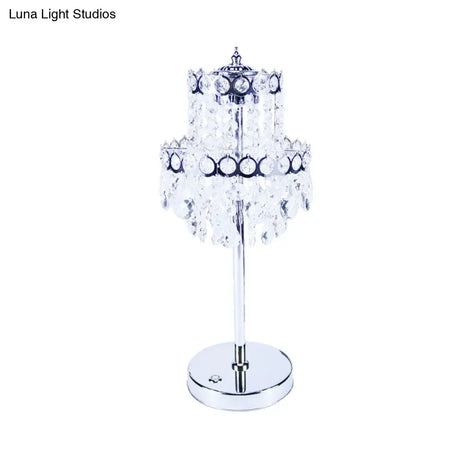 Vintage Led Table Light With Crystal Fringe Shade For Bedroom Night Lamp