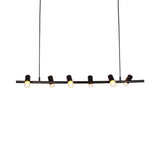 Vintage Linear Island Pendant Light With 6/8 Lights Open Bulbs Black/White Finish Metal Hanging