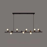 Vintage Linear Island Pendant Light With 6/8 Lights Open Bulbs Black/White Finish Metal Hanging