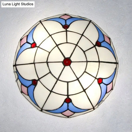Vintage Magnolia Stained Glass Flush Ceiling Light In White/Clear For Bedroom White / 12