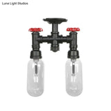 Vintage Matte Black Semi Mount Ceiling Light With Clear Glass Shades - 2 - Light Capsule Design