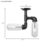 Vintage Matte Black Semi Mount Ceiling Light With Clear Glass Shades - 2 - Light Capsule Design