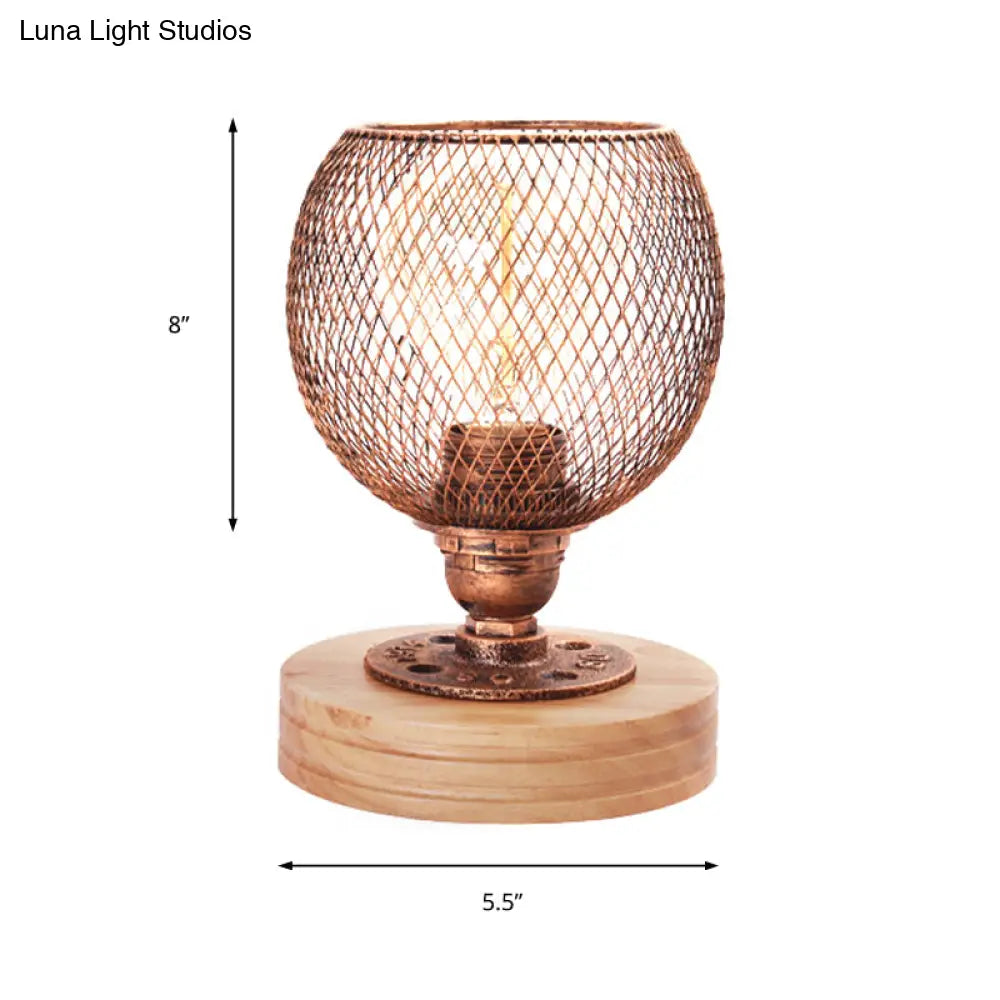 Vintage Mesh Screen Table Light With Dome Shade Rustic Metal Standing Lamp For Bedroom