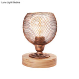 Vintage Mesh Screen Table Light With Dome Shade Rustic Metal Standing Lamp For Bedroom