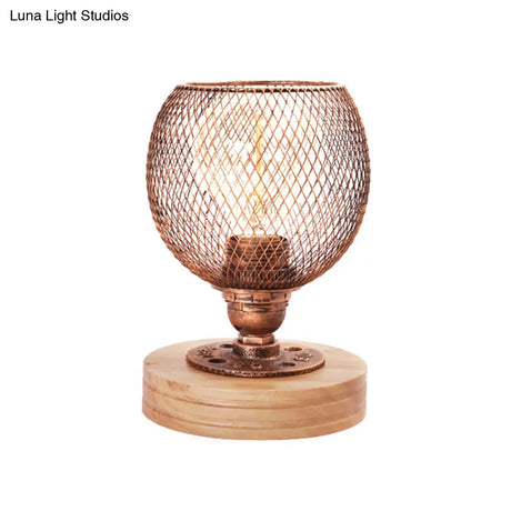 Vintage Mesh Screen Table Light With Dome Shade Rustic Metal Standing Lamp For Bedroom