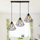 Vintage Metal 3-Light Black Diamond Ceiling Chandelier For Dining Room Pendant Lighting With