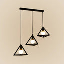 Vintage Metal 3-Light Geometric Cage Ceiling Lamp For Dining Room Black / Triangle