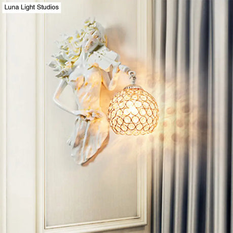 Vintage Metal And Crystal Dome Wall Sconce Light - White/Gold | Girl Decoration