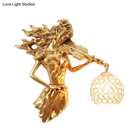 Vintage Metal And Crystal Dome Wall Sconce Light - White/Gold | Girl Decoration