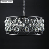 Vintage Metal And Crystal Drum Chandelier - 3 Lights Black Ceiling Light For Living Room