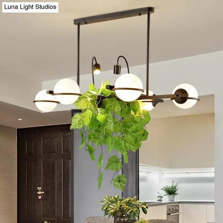 Vintage Metal Ball Island Lighting Fixture For Kitchen With Black Plant Pendant And Ceiling Mount