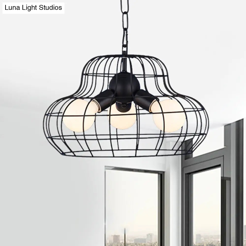 Vintage Metal Black Chandelier Pendant Lamp - 3 Lights For Living Room Lighting