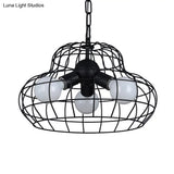 Vintage Metal Black Chandelier Pendant Lamp - 3 Lights For Living Room Lighting