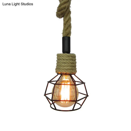 Vintage Metal Black Pendant Light With Global Cage Shade For Decorative Ceiling Lighting - Single