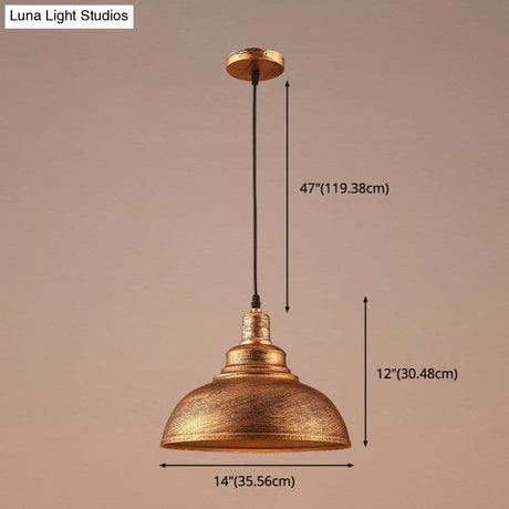 Vintage Metal Bowl Pendant Light With Painted Shade - Hanging Ceiling Fixture