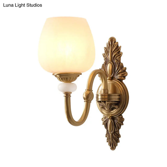 Vintage Metal Brass Wall Sconce Gooseneck Lamp With White Glass Bowl Shade