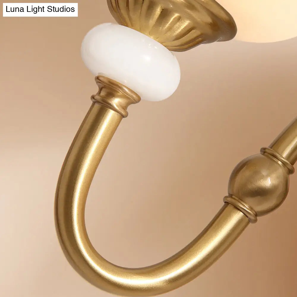 Vintage Metal Brass Wall Sconce Gooseneck Lamp With White Glass Bowl Shade