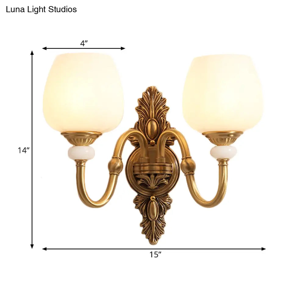 Vintage Metal Brass Wall Sconce Gooseneck Lamp With White Glass Bowl Shade