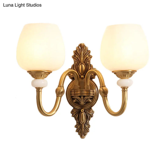 Vintage Metal Brass Wall Sconce Gooseneck Lamp With White Glass Bowl Shade