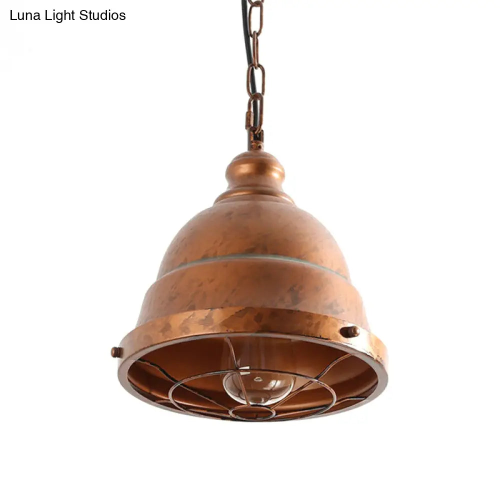 Vintage Metal Caged Hanging Ceiling Light - Rustic Pendant Lamp For Dining Room