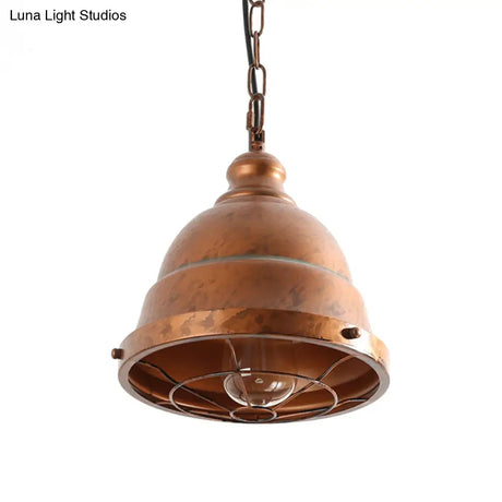 Vintage Metal Caged Ceiling Light - Rustic Dining Room Pendant Lamp