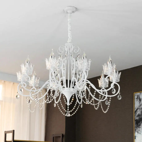 Vintage Metal Candelabra Ceiling Chandelier With Crystal Crown Elegant Living Room Light Fixture 10