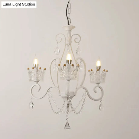 Vintage Metal Candelabra Ceiling Chandelier With Crystal Crown Elegant Living Room Light Fixture