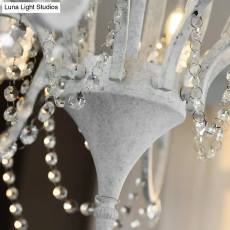 Vintage Metal Candelabra Ceiling Chandelier With Crystal Crown Elegant Living Room Light Fixture