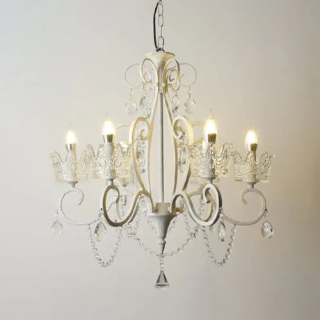Vintage Metal Candelabra Ceiling Chandelier With Crystal Crown Elegant Living Room Light Fixture 6 /