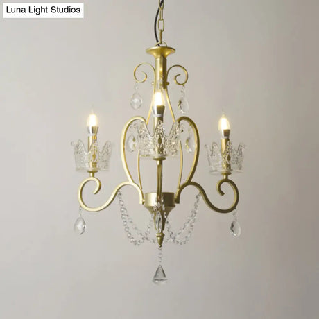 Vintage Metal Candelabra Ceiling Chandelier With Crystal Crown Elegant Living Room Light Fixture